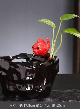 流水自动循环陶瓷创意桌面客厅摆件招财鱼缸室内加湿器猫咪饮水机