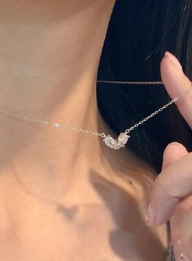 999纯银爱心蝴蝶结项链女轻奢小众2025新款爆款足银锁骨链送女友