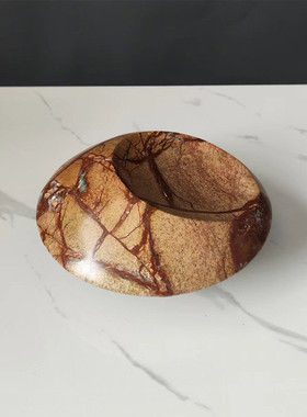 现代新中式侘寂风天然大理石鸟巢收纳碗碟摆件样板间客厅果盘装饰