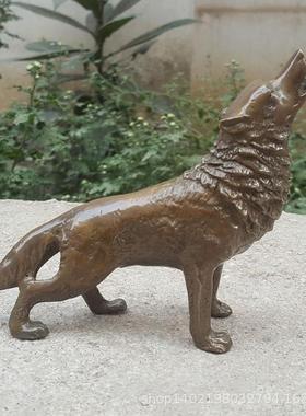 直供纯铜狼金属工艺品动物雕塑居家办公博古架头狼摆件黄铜器批发