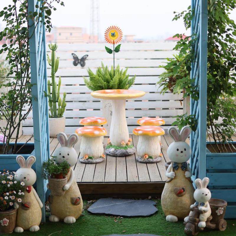 阳台桌椅卡通花园装饰摆件桌子子庭院凳子蘑菇蘑菇户外三件套休闲,淘宝优惠券,粉丝福利购,淘宝优惠卷
