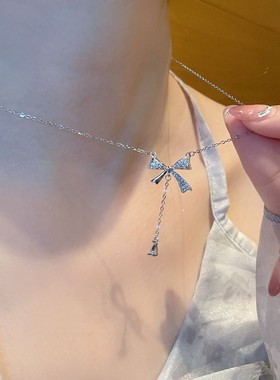 999纯银流苏蝴蝶结项链女生轻奢小众颈链新款2025爆款情人节礼物