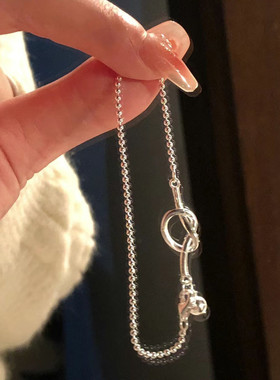 s999纯银手链打结女生轻奢小众精致闺蜜珠子手镯生日礼物高级设计