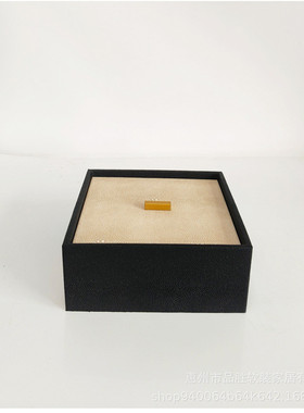 摆件极简木质皮革方形饰品盒样板间衣帽间卧室床头柜储物盒现代