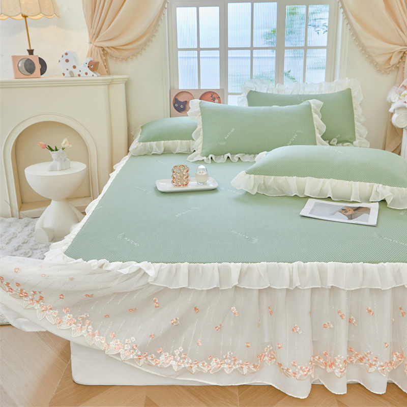 公主风冰丝豆豆凉席床裙款2025新款夏天空调软席床罩三件套可机洗,淘宝优惠券,粉丝福利购,淘宝优惠卷