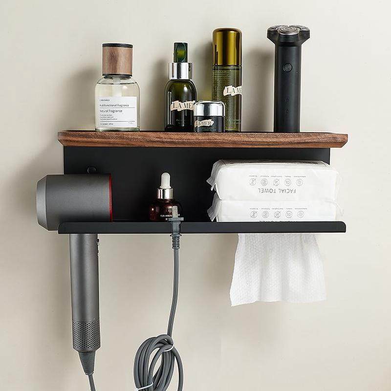 卫生间浴室挂架电吹风支架免打孔吹风机置物架黑胡桃木吹风筒架子,淘宝优惠券,粉丝福利购,淘宝优惠卷
