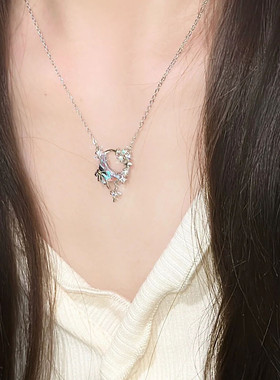 星月999纯银项链女士轻奢小众高级感月光石吊坠颈链2024新款爆款