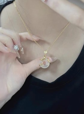 白玉髓蛇年平安扣项链女纯银999新中式福牌生肖蛇吊坠情人节礼物