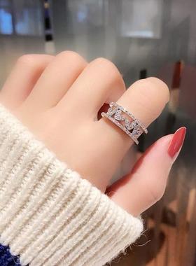 高档可调节镂空甜美潮人爱个性日韩开口微镶食指指环百搭心戒指女