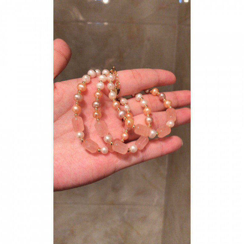 巴度金绕线粉晶桶珠淡水珍珠手链招桃花招财转运diy多宝手串,淘宝优惠券,粉丝福利购,淘宝优惠卷