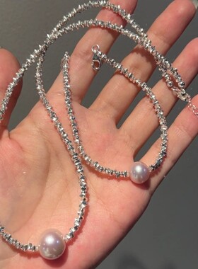 碎银几两珍珠项链女锁骨链999纯银碎银子颈链轻奢小众设计高级感