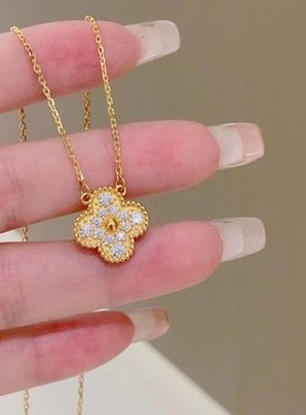 四叶草999纯银项链女生轻奢小众高级感吊坠锁骨链生日礼物送女友