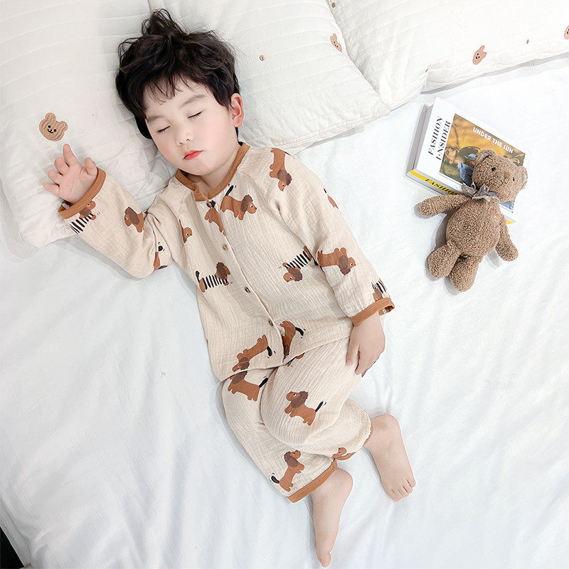 男童纯棉纱布睡衣2025春秋新款儿童空调服卡通长袖开衫家居服套装,淘宝优惠券,粉丝福利购,淘宝优惠卷