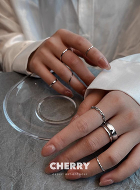 时尚个性素圈戒指女ins冷淡风叠戴关节戒套装男简约嘻哈尾戒指环