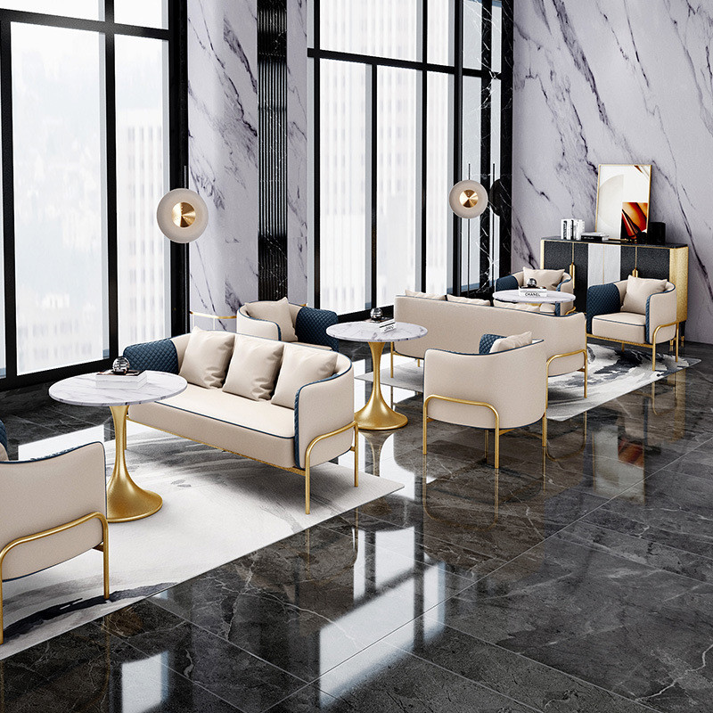 轻奢风售楼部高档洽谈沙发组合皮质咖啡厅卡座办公室展厅接待桌椅 - 图2