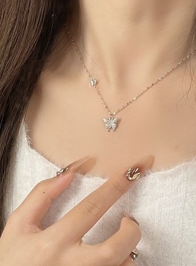 蝴蝶999纯银项链女款2024新款爆款轻奢小众高级感锁骨链生日礼物
