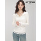 Polo collar slim long sleeve t-shirt for women with lace splicing