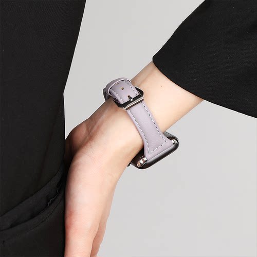 【牛皮】适用于applewatchs12苹果iwatch110真皮质9手表表带8女士新款SE纯色Ultra4紫色小蛮腰春秋高级感华为 - 图3