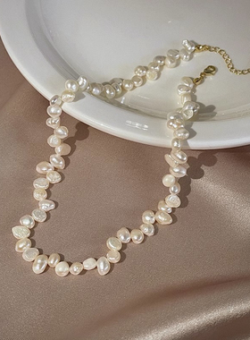 巴洛克小米粒淡水珍珠项链女气质网红时尚异形不规则珍珠锁骨链女