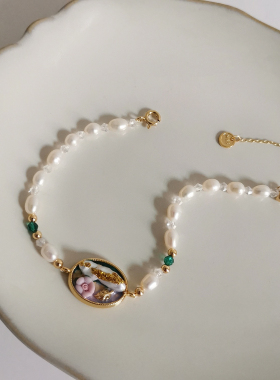 高级感淡水珍珠手链女轻奢花朵紫色手链气质锁骨链吊坠手串珠配饰