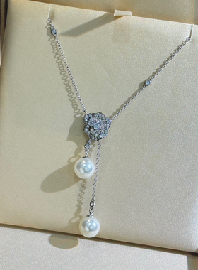 山茶花珍珠流苏项链清新甜美纯欲925纯银锁骨链颈链