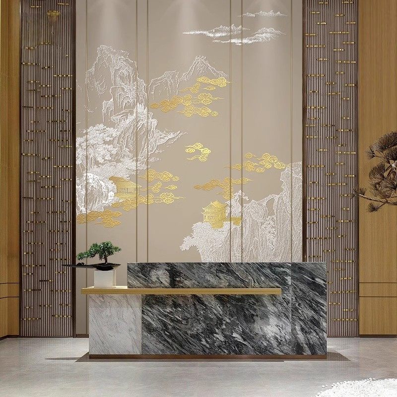 新中式山水楼阁建筑背景墙壁纸客厅沙发卧室墙布别墅挑高玄关壁画,淘宝优惠券,粉丝福利购,淘宝优惠卷