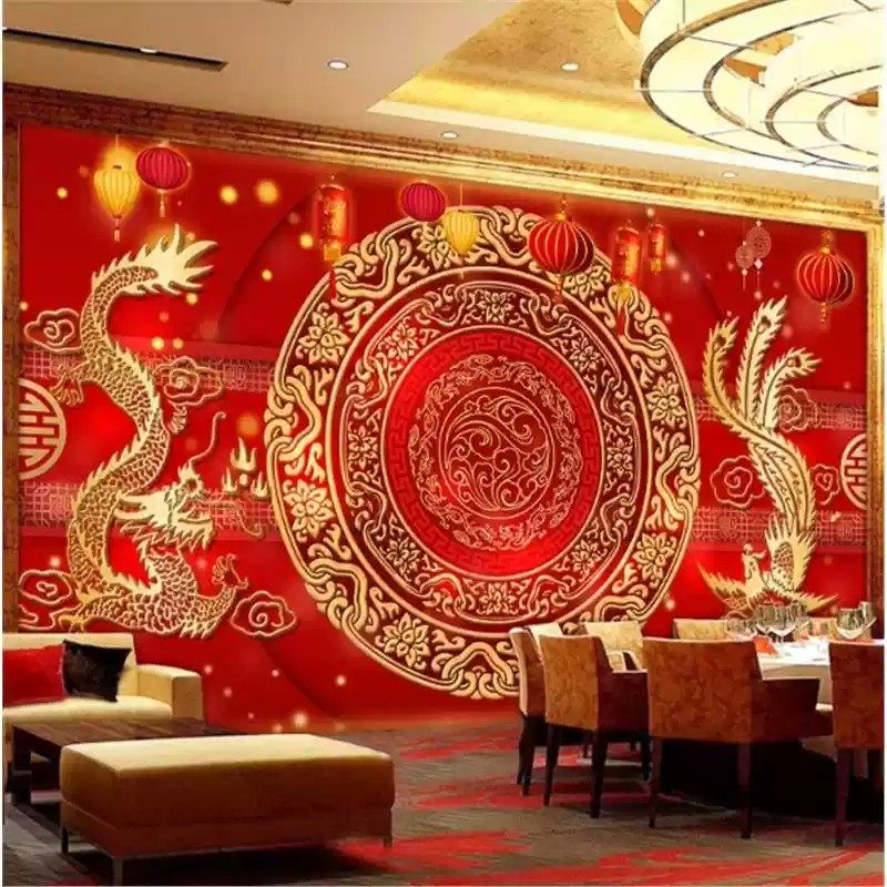 中式传统婚庆壁布龙凤呈祥立体壁画囍字双喜酒店喜庆背景墙纸墙布,淘宝优惠券,粉丝福利购,淘宝优惠卷