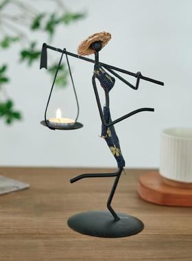 复古铁艺烛台小摆件创意家用欧式浪漫烛光晚餐布置道具餐桌装饰品