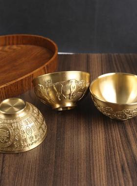唐腾铜百福供水碗家居餐厅桌面创意五牛百福碗金属工艺品纯铜摆件