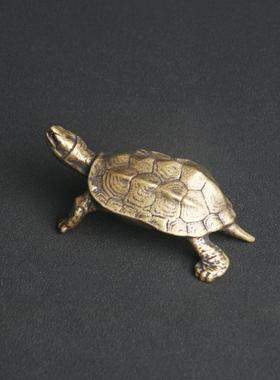复古纯黄铜乌龟桌面摆件长寿龟茶宠摆饰古玩杂项老铜器工艺品
