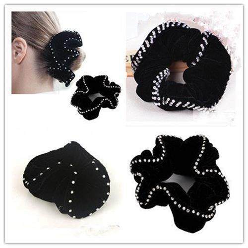 送小礼物黑色职业带钻绒布发圈员工盘发大号头花简约扎马尾发,淘宝优惠券,粉丝福利购,淘宝优惠卷