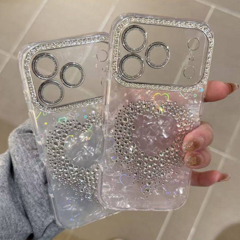 新款高级闪钻爱心贝壳纹苹果17promax/16/15/14手机壳全包防摔壳,淘宝优惠券,粉丝福利购,淘宝优惠卷