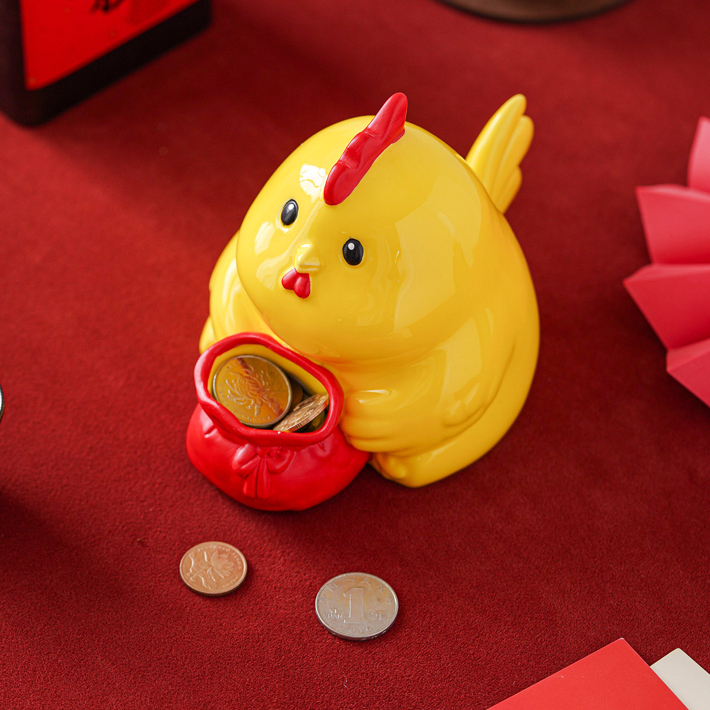 可爱卡通提款鸡桌面摆件黄色陶瓷动物造型装饰摆件陶瓷摆件,淘宝优惠券,粉丝福利购,淘宝优惠卷