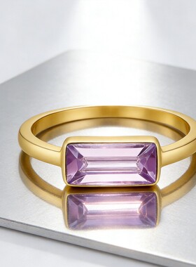 跨境欧美风紫色系方形钻戒指轻奢高级感百搭指环小众手饰跨境