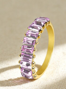 欧美风紫色排钻镶钻戒指精致气质轻奢时尚百搭指环女士高贵手饰