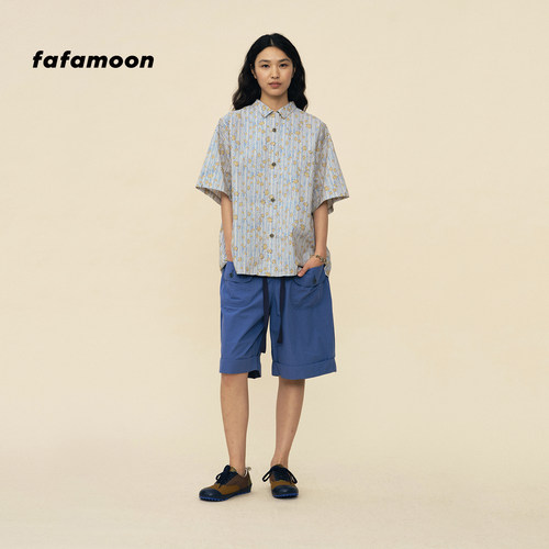 【2026春季新品】fafamoon设计师品牌 居家印花上衣四分袖衬衫 - 图0