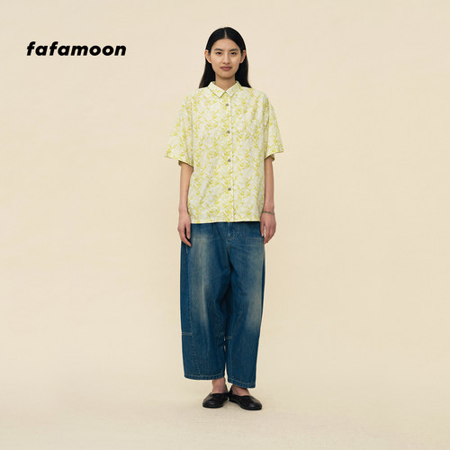 【2026春季新品】fafamoon设计师品牌 居家印花上衣四分袖衬衫 - 图1