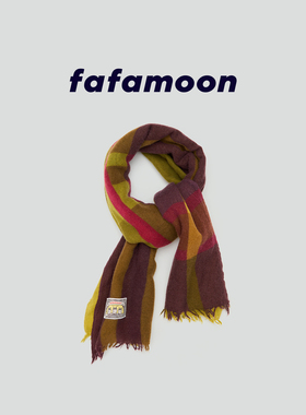 【2026秋冬新品】fafamoon设计师品牌撞色格纹羊绒围巾