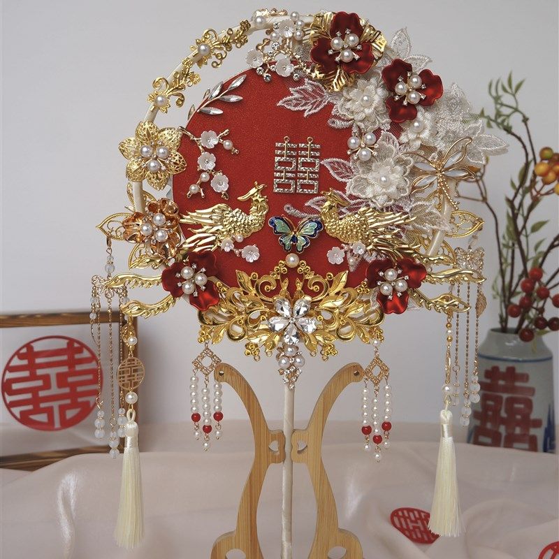 新娘结婚团扇双面双色中式婚v礼秀禾服高级重工手工diy材料包喜扇,淘宝优惠券,粉丝福利购,淘宝优惠卷