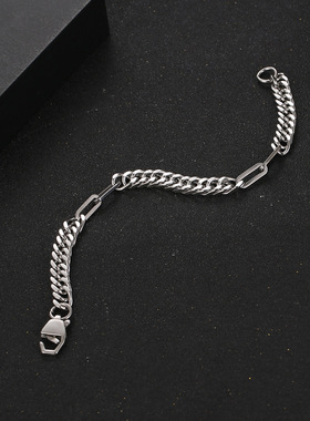 IMI钛钢古巴链ins风小众设计嘻哈男士手链潮流拼接链条男生礼物