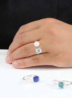 8mm 叉形 / 开口式珍珠戒指 Akoya Pearl 宇和岛珍珠 银色 优质Ak