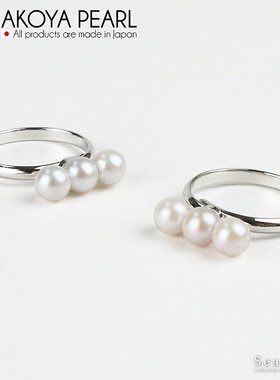日本直邮3 颗珍珠珍珠戒指均码 Akoya Akoya 女士黄铜银色/金色全