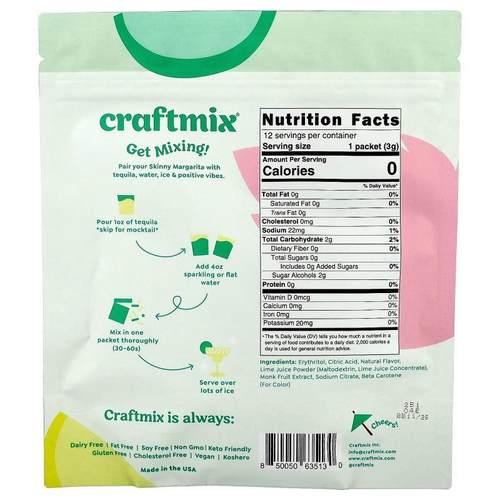 Craftmix,Skinny Margarita, 12 Packets, 0.11 oz (3 g) Each - 图0