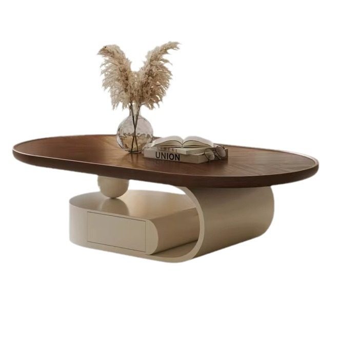 中古风椭圆形茶几客厅家用设计师现代极简小户型胡桃木色创意茶几,淘宝优惠券,粉丝福利购,淘宝优惠卷