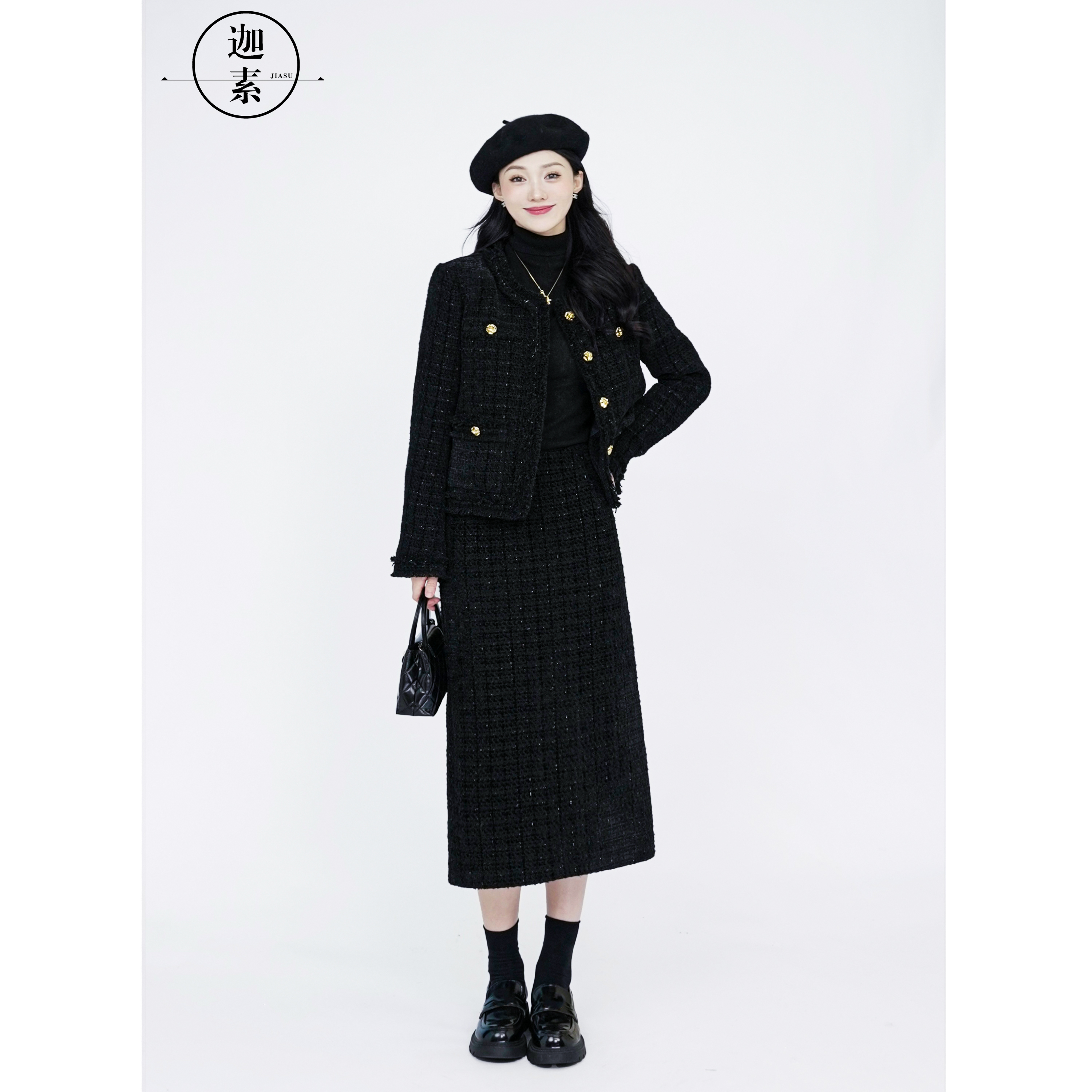 JIASU【西西里的美丽传说】 2024冬季小香套装迦素羊毛羽绒S388-1