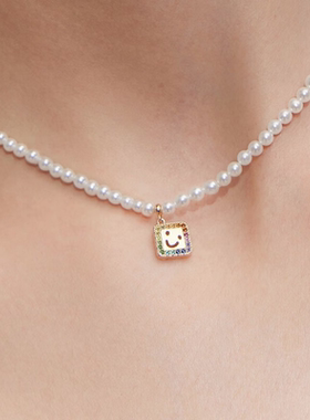 笑脸珍珠项链14K金多巴胺锁骨链生日礼物情人节送女友老婆
