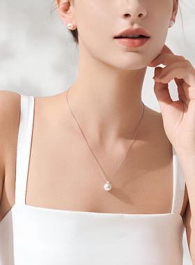 18K金白色爱迪生珍珠正圆强光吊坠轻奢时尚项链送女友节日礼物