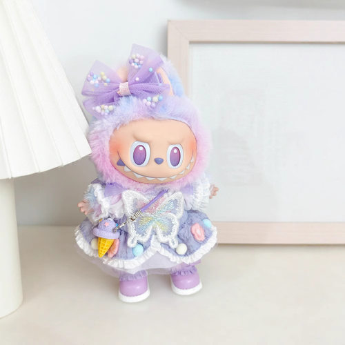 labubu3.0娃衣17cm拉布布衣服搪胶盲盒公仔挂件紫色蝴蝶结仙子裙 - 图3