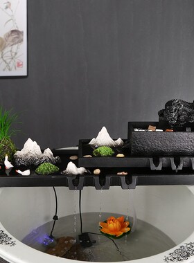古法养鱼造景套餐流水器循环水泵室外庭院子N石槽假山流水摆件配