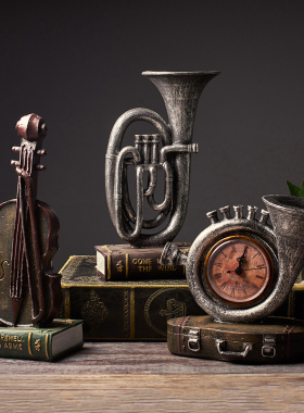 美式乐器时钟模j型摆件创意复古客厅展示柜酒柜玄关装饰陈列摆设